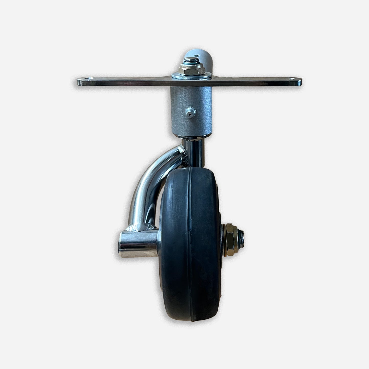Full swivel and steerable single fork tailwheel assembly for homebuilts. 10 degree round tailspring and 4 inch solid rubber wheel with sealed ball bearings.