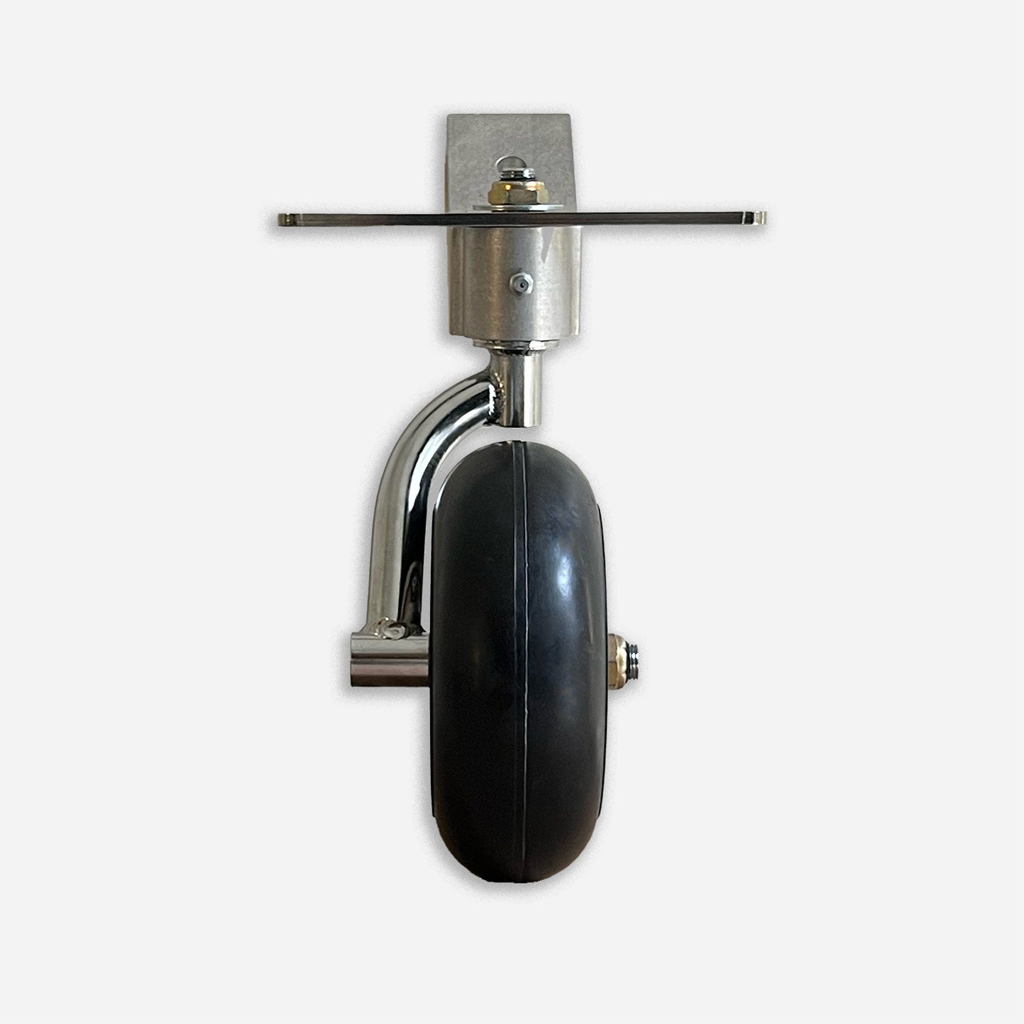 Full swivel and steerable single fork tailwheel assembly for homebuilts. 45 degree flat tailspring and 6 inch solid rubber wheel with sealed ball bearings.