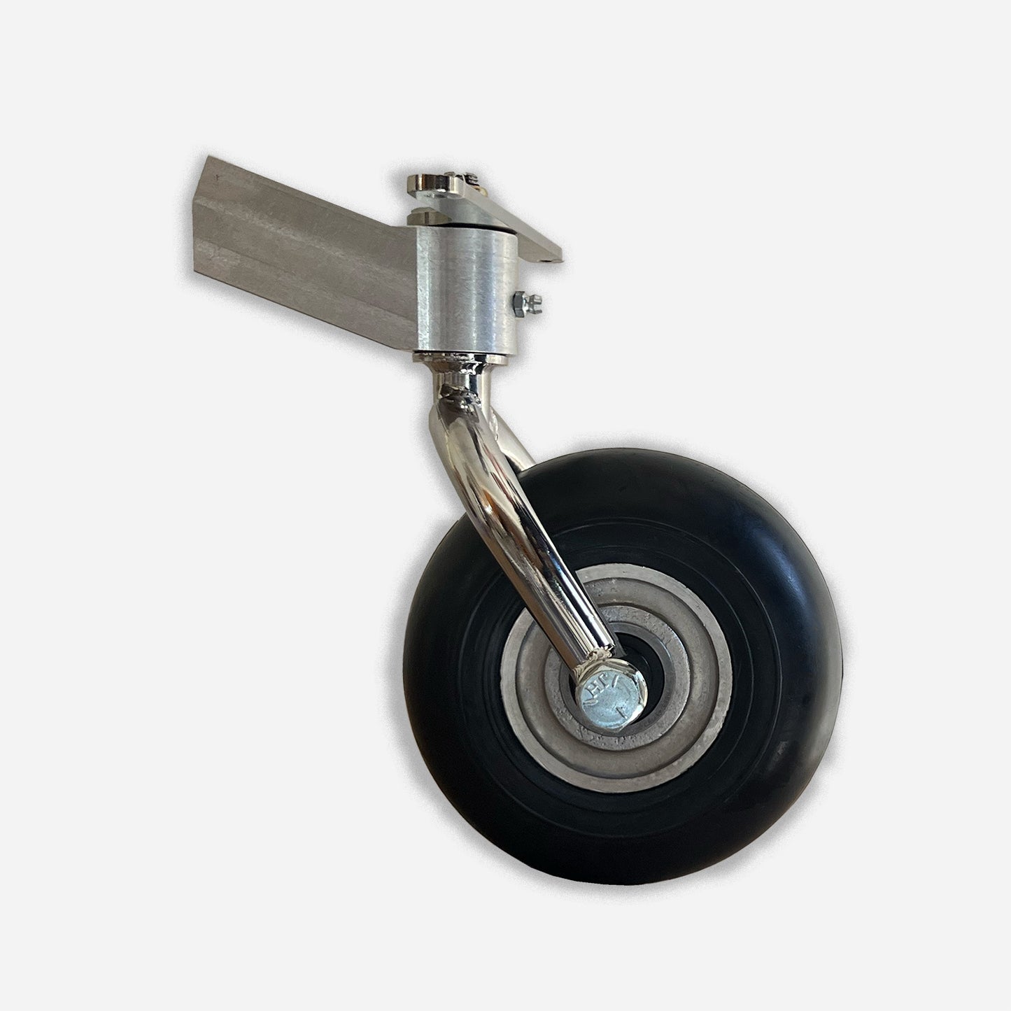 Full swivel and steerable double fork tailwheel assembly for homebuilts. 20 degree flat tailspring and 6 inch solid rubber wheel with sealed ball bearings.