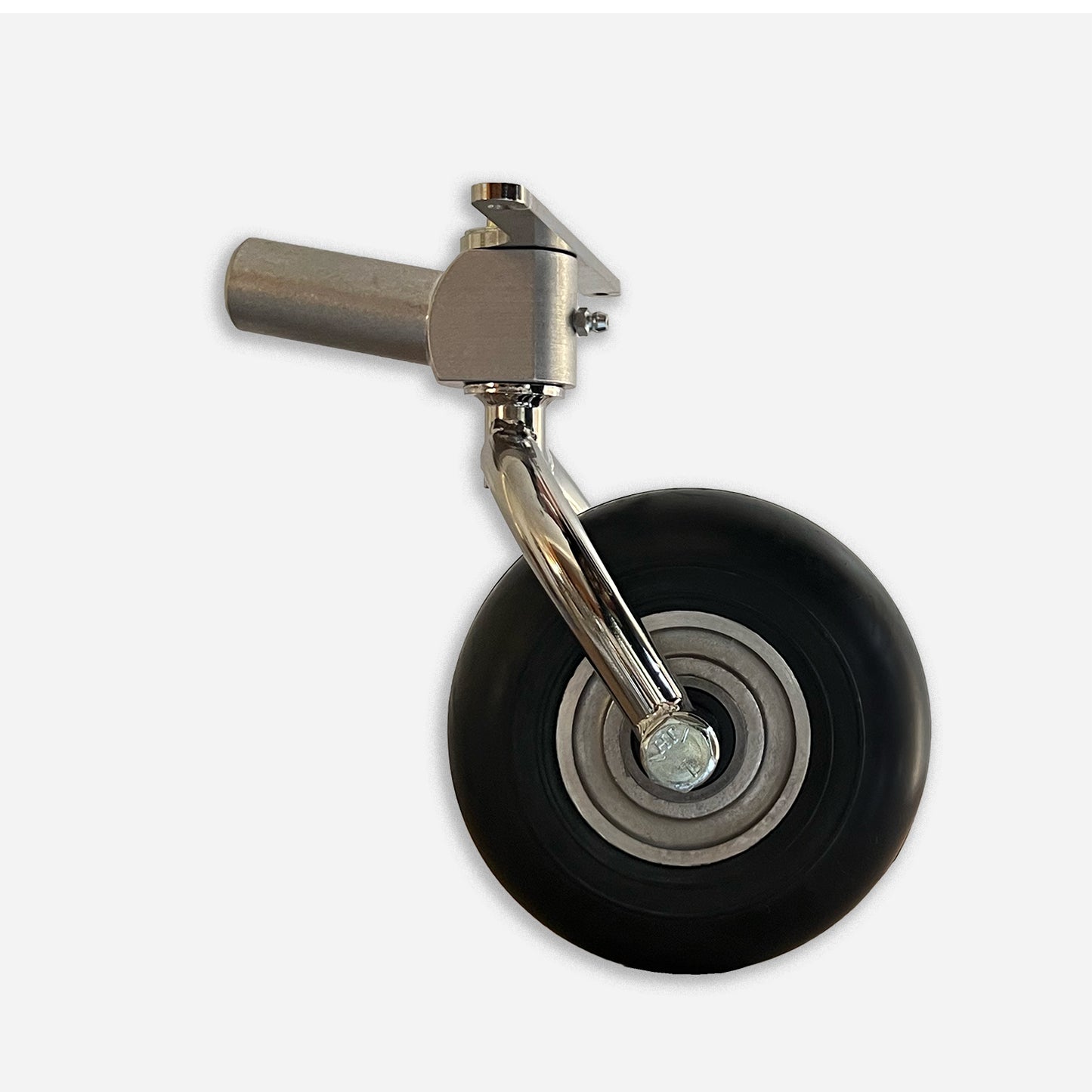 Full swivel and steerable double fork tailwheel assembly for homebuilts. 10 degree round tailspring and 6 inch solid rubber wheel with sealed ball bearings.