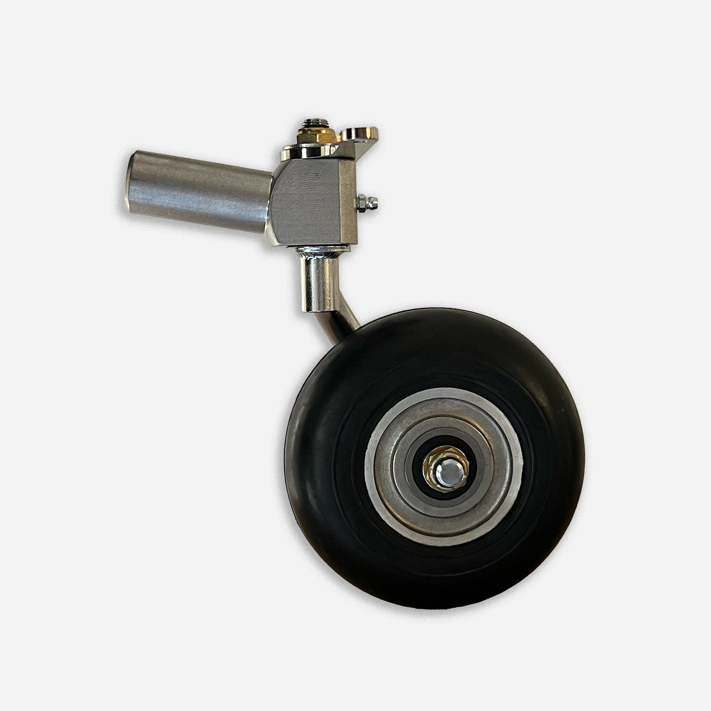 Full swivel and steerable single fork tailwheel assembly for homebuilts. 10 degree round tailspring and 6 inch solid rubber wheel with sealed ball bearings.