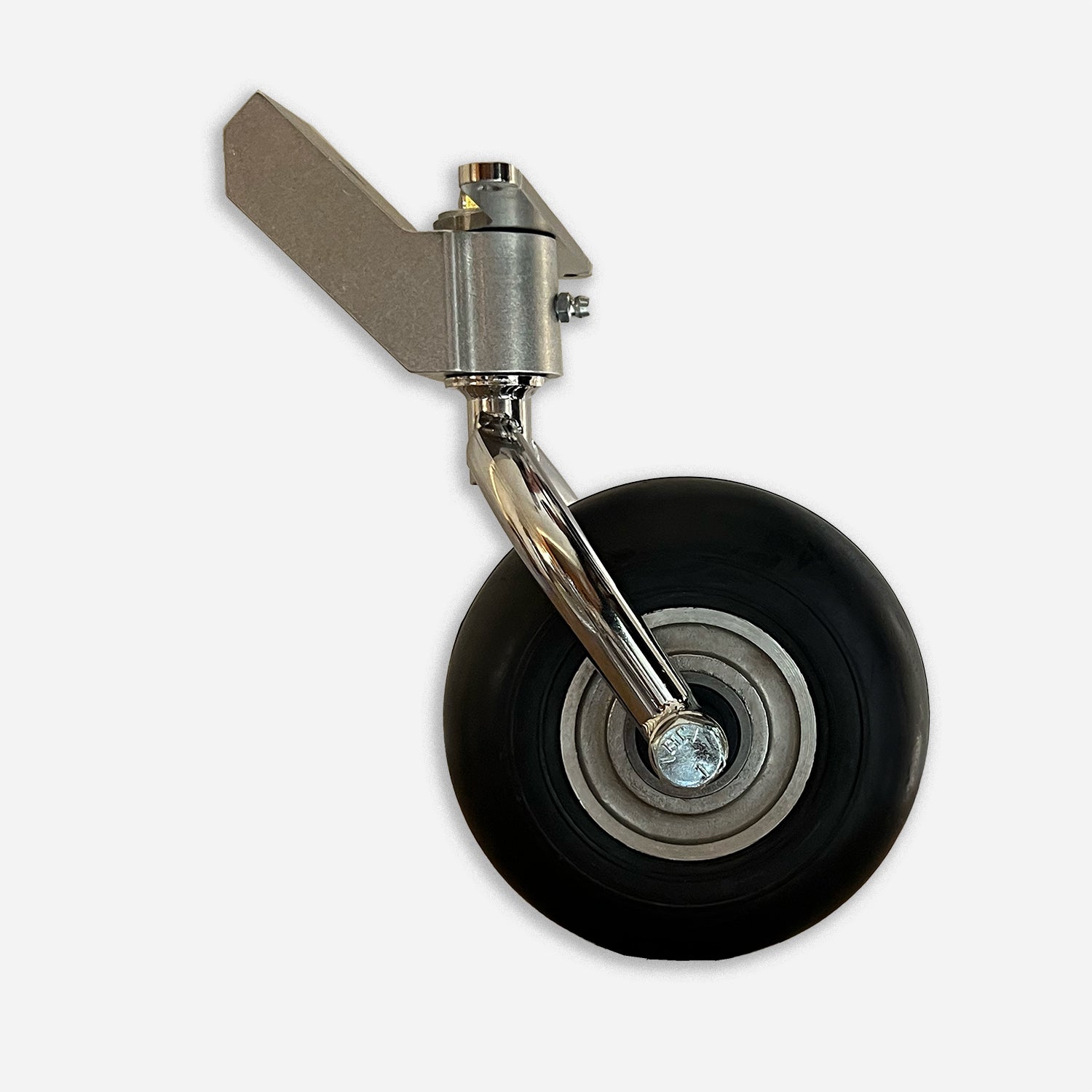 Full swivel and steerable double fork tailwheel assembly for homebuilts. 45 degree flat tailspring and 6 inch solid rubber wheel with sealed ball bearings.